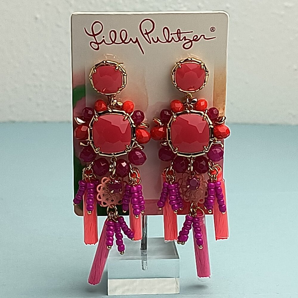 Lilly Pulitzer Statement Pirced Post Earrings Tassel Be Waterside Amaren… - Picture 1 of 11